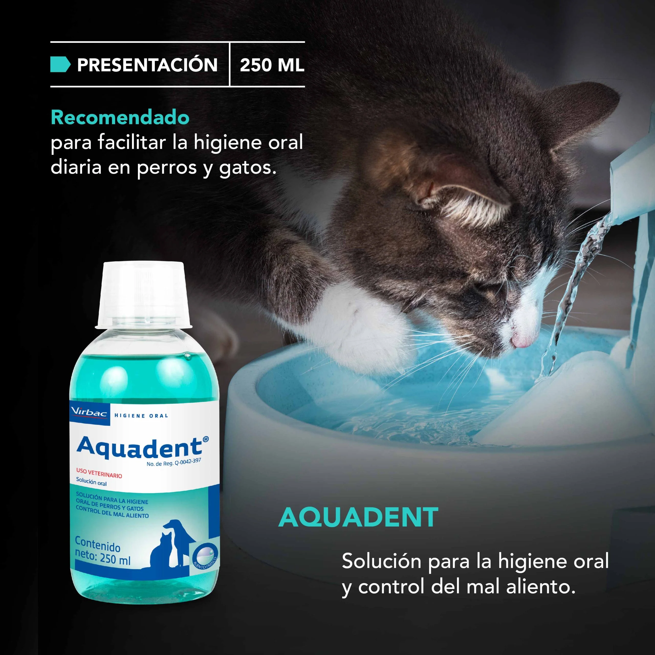 Virbac Aquadent 250 ml Solucion Higiene Oral Perros Gatos Mal Aliento - Imagen 4
