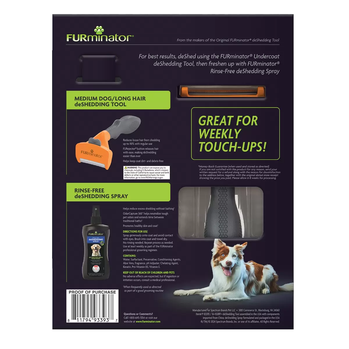 Furminator Kit de Cepillo Mediano para Perro de Pelo Largo Y Spray Hidratante 215ml - Imagen 4