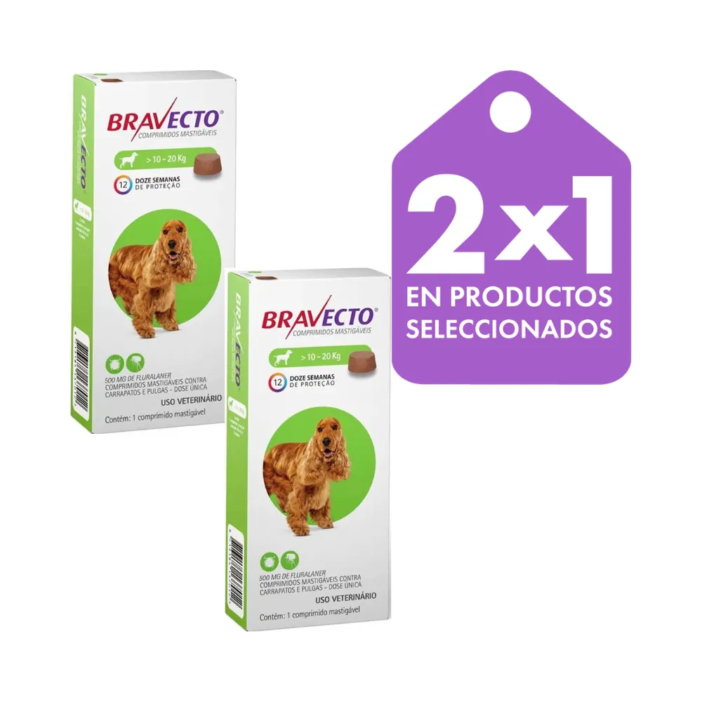 Pack 2x Bravecto Perro 10 - 20kg (500mg)