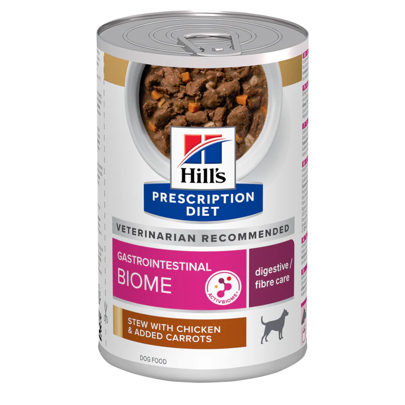 Hill’s Prescription Diet Gastrointestinal Biome Digestive/Fiber Care Estofado Pollo y Verduras 354 g — Alimento húmedo terapéutico para perros