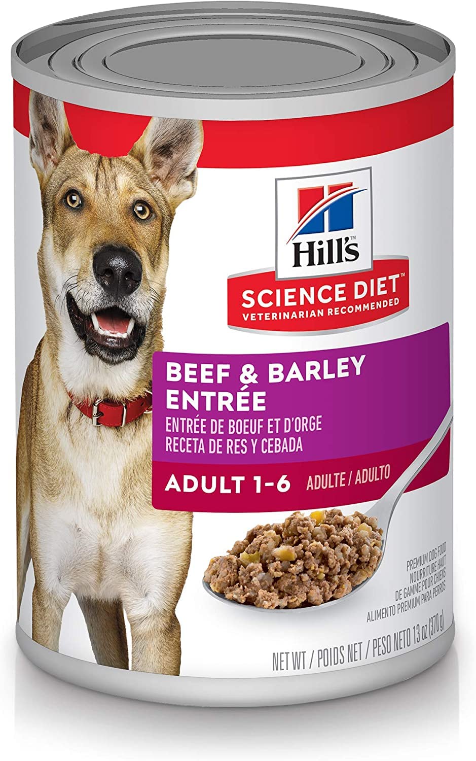 Hill's Science Diet Lata de Alimento Húmedo para Perros Adultos sabor Carne de Res y Cebada 370gr