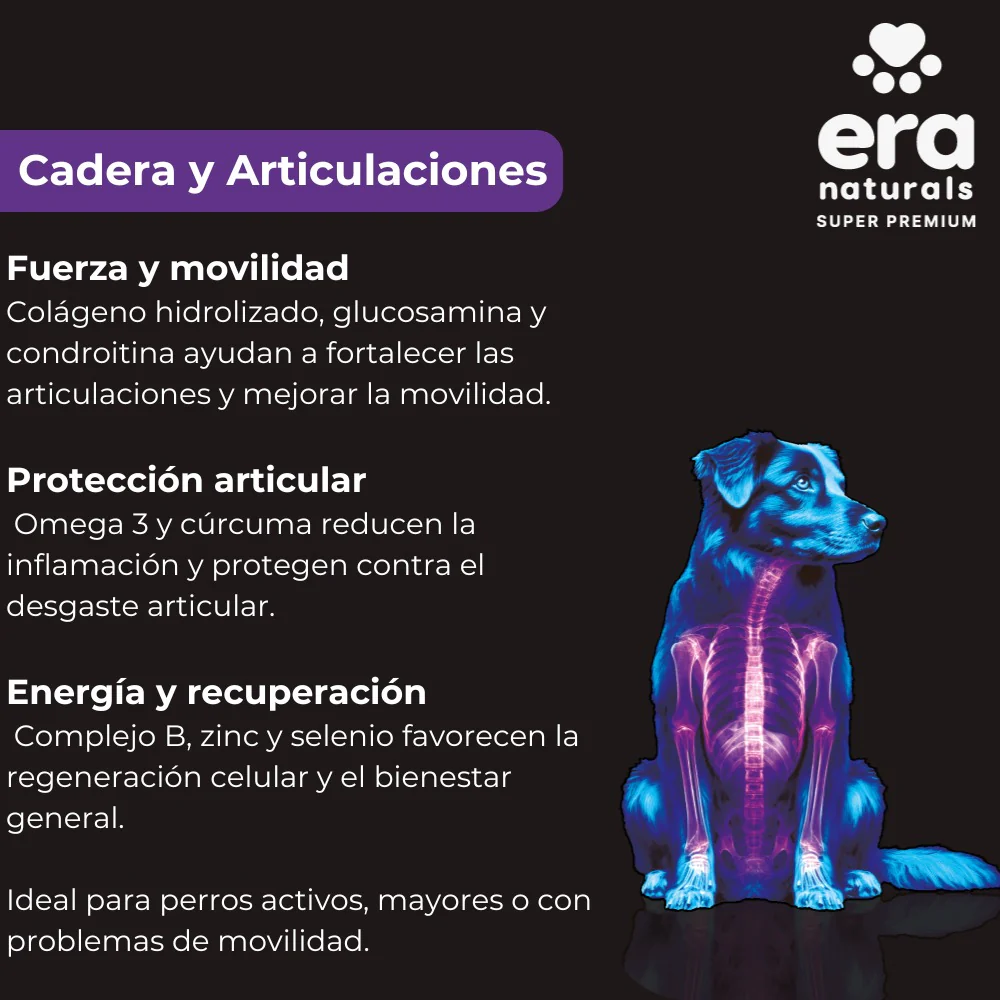 Era Naturals Cadera Y Articulaciones. Suplemento para Perros con Glucosamina, Condroitina y Colágeno Complemento para Croquetas o Dieta Barf 300g - Imagen 2