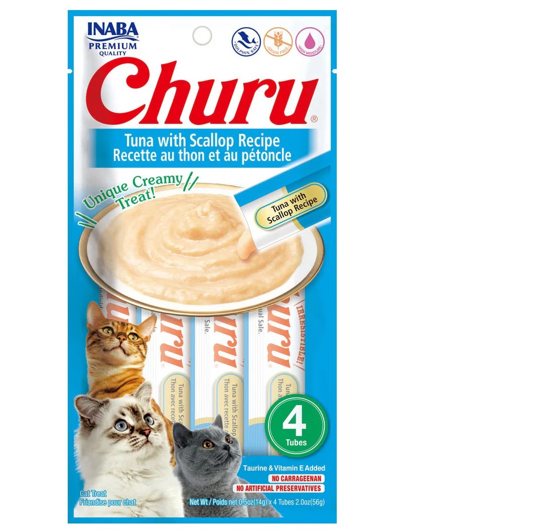 Churu Tuna with Scallop Recipe ( Premio Cremoso para Gato Receta de Atún con Vieira) paquete con 4 piezas
