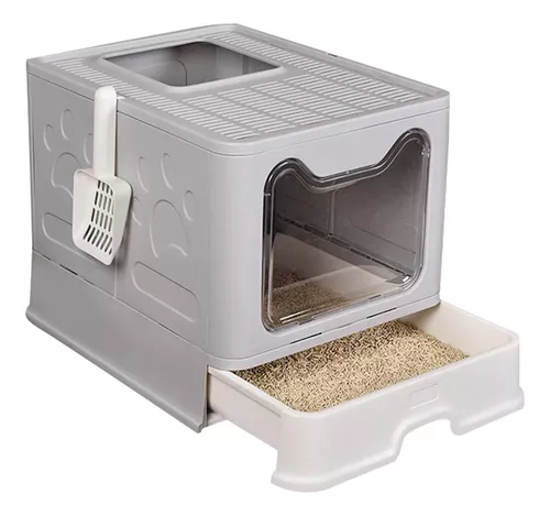 Arenero Cerrado Cuadrado Gris Para Gato Con Puerta Y Pala - Imagen 2