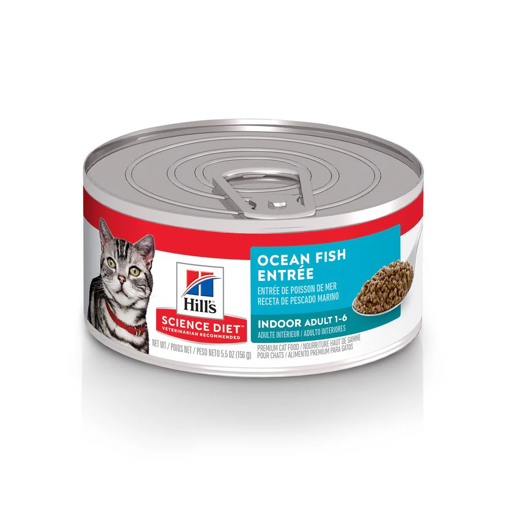 Hill's Science Diet Lata Adult Indoor Ocean Fish Entrée Alimento húmedo para Gato Adulto receta de Pescado Marino 156gr