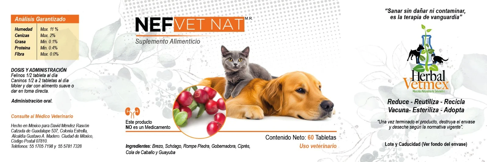 Nef VetNat 100 Tabletas Vías Urinarias Antes Renal VetNat (Renalvetnat) - Imagen 2