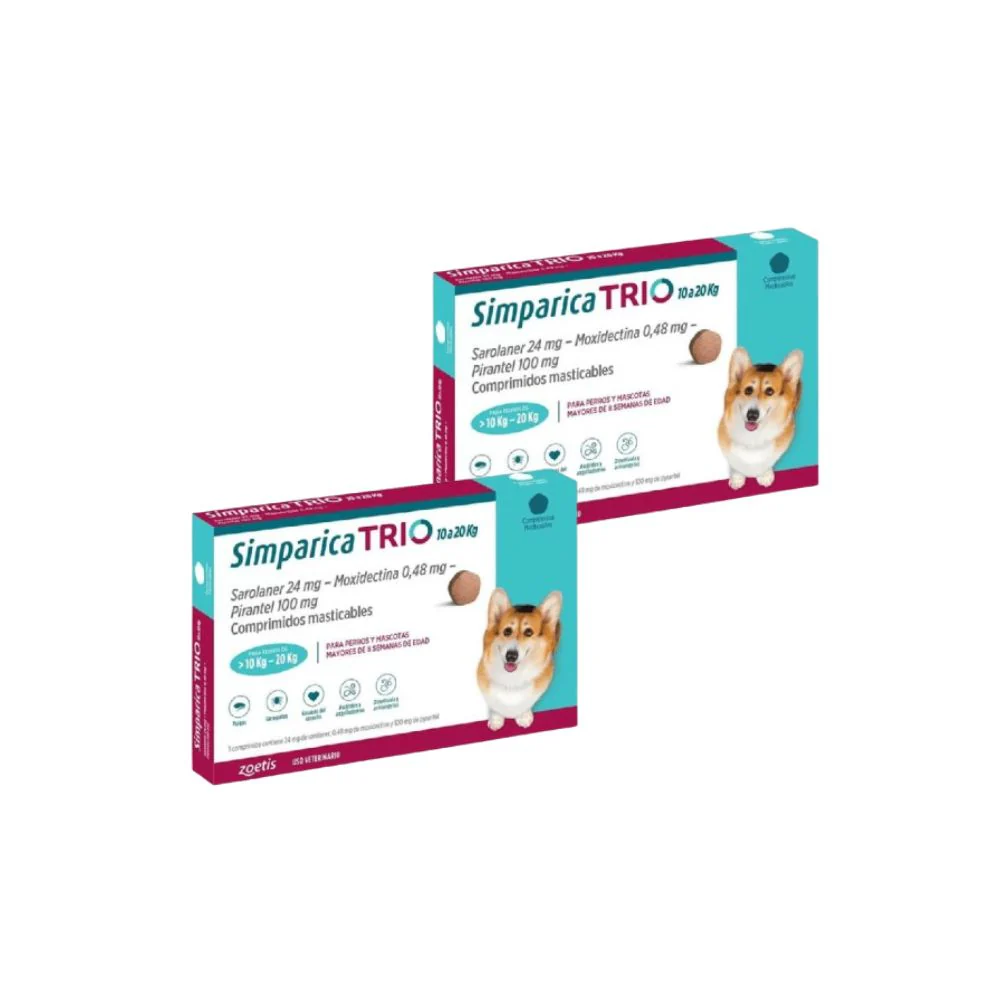 Pack 2x Simparica Trio 10 - 20kg 3 Comprimidos