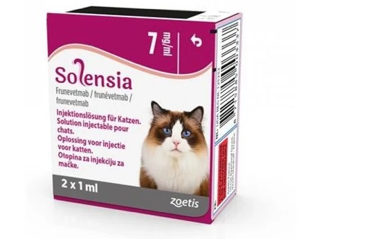 Solensia 7 mg (Flunevetmab 2 viales 1 mL) Gatos (Tratamiento para el dolor Artrítico) REQUIERE TRANSPORTARSE EN FRÍO LLAME PARA COTIZAR ENVÍO