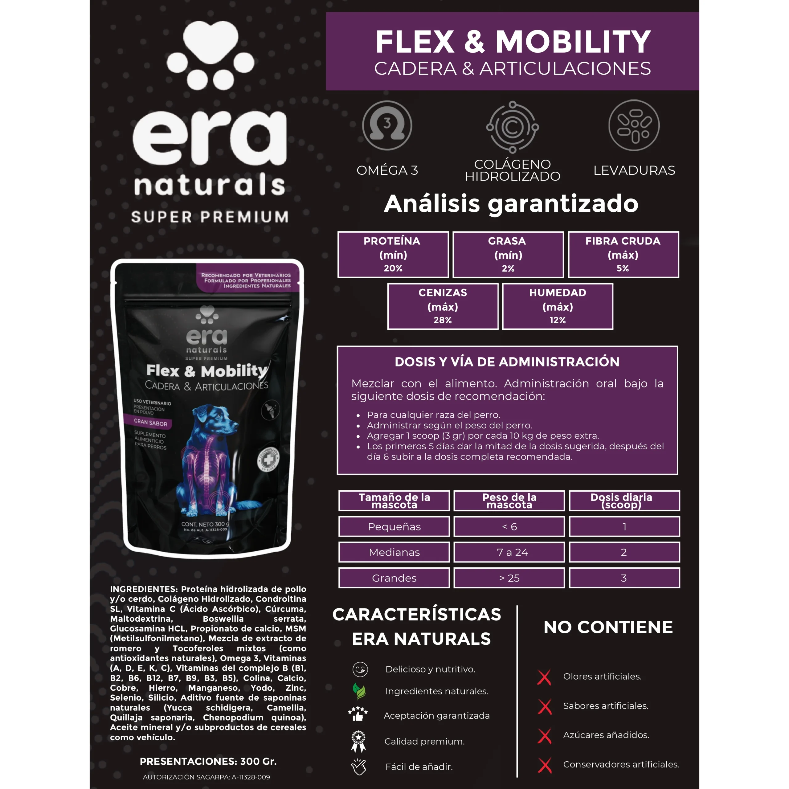 Era Naturals Cadera Y Articulaciones. Suplemento para Perros con Glucosamina, Condroitina y Colágeno Complemento para Croquetas o Dieta Barf 300g - Imagen 7
