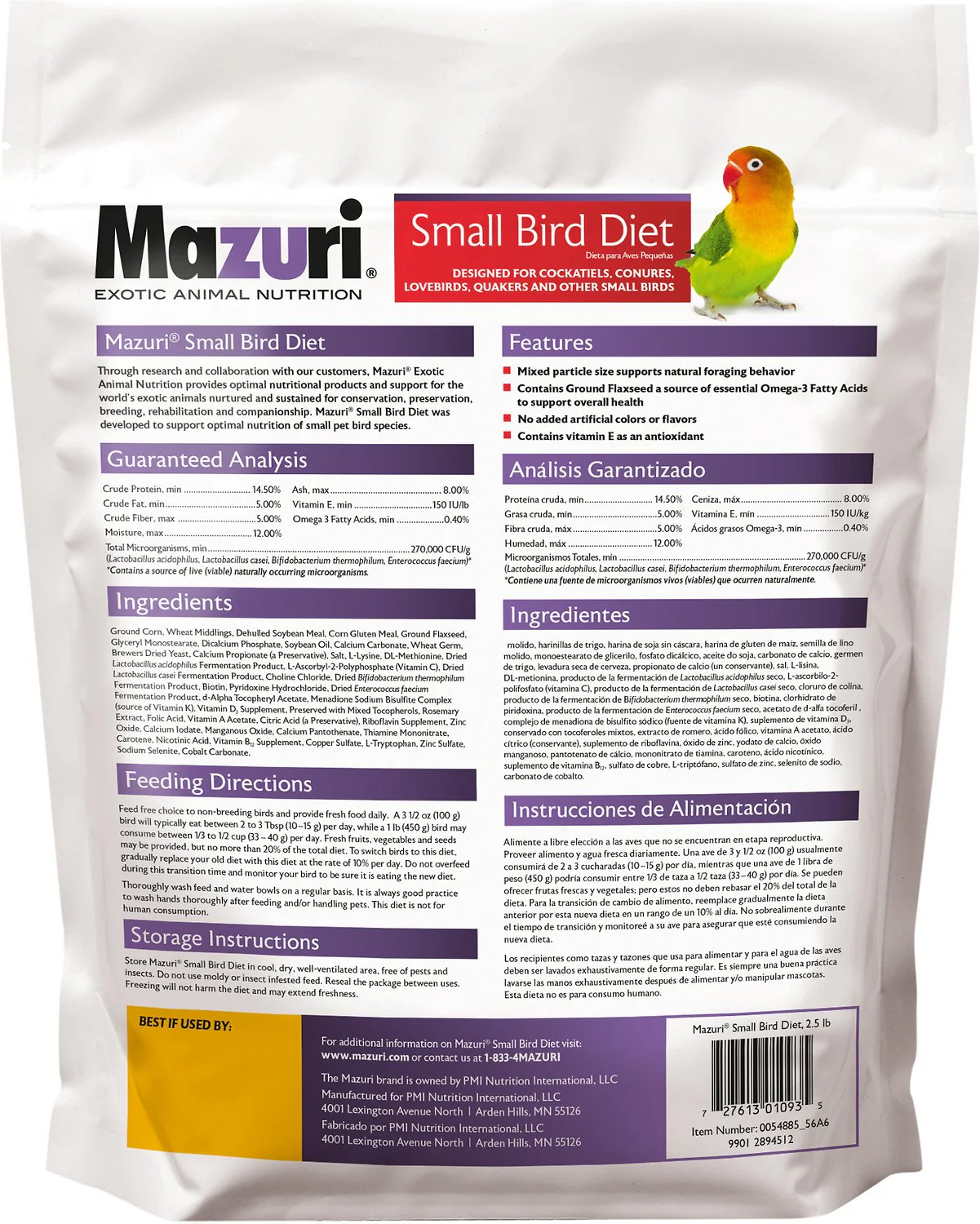 Mazuri Small Bird Diet Alimento para Aves Pequeñas 350Gr - Imagen 3