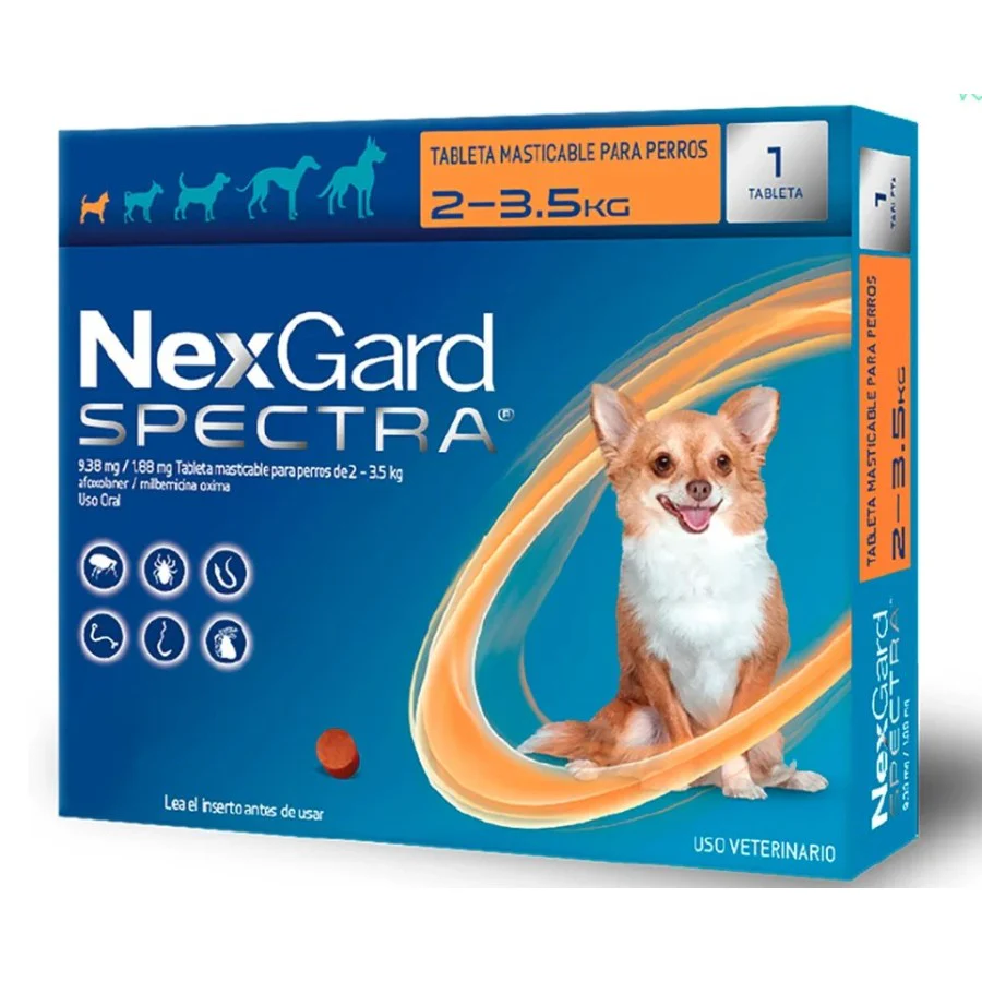 NexGard Spectra 2‑3.5 kg – Antipulgas, Garrapatas, Gusanos y Sarna en un solo bocado