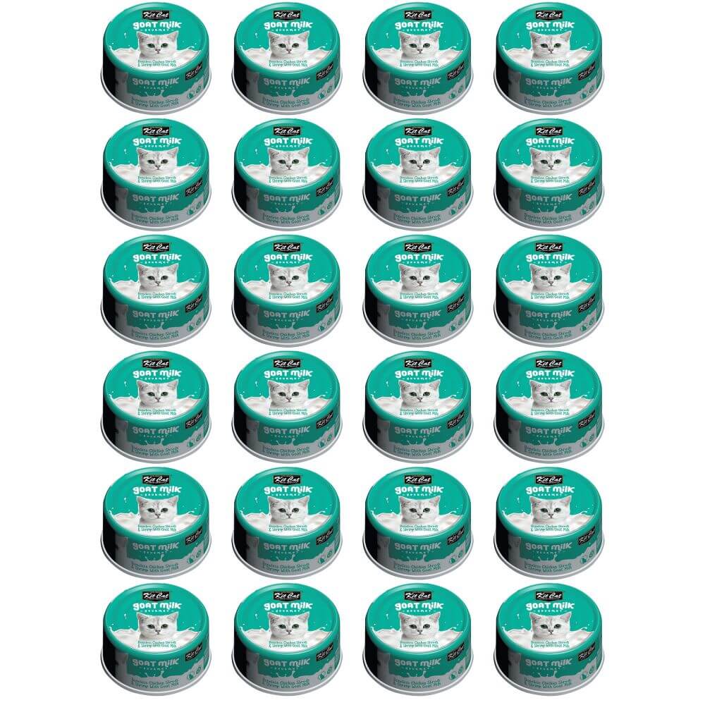 Pack 24x Kit Cat Goat Milk Gourmet Chicken & Shrimp 70Gr