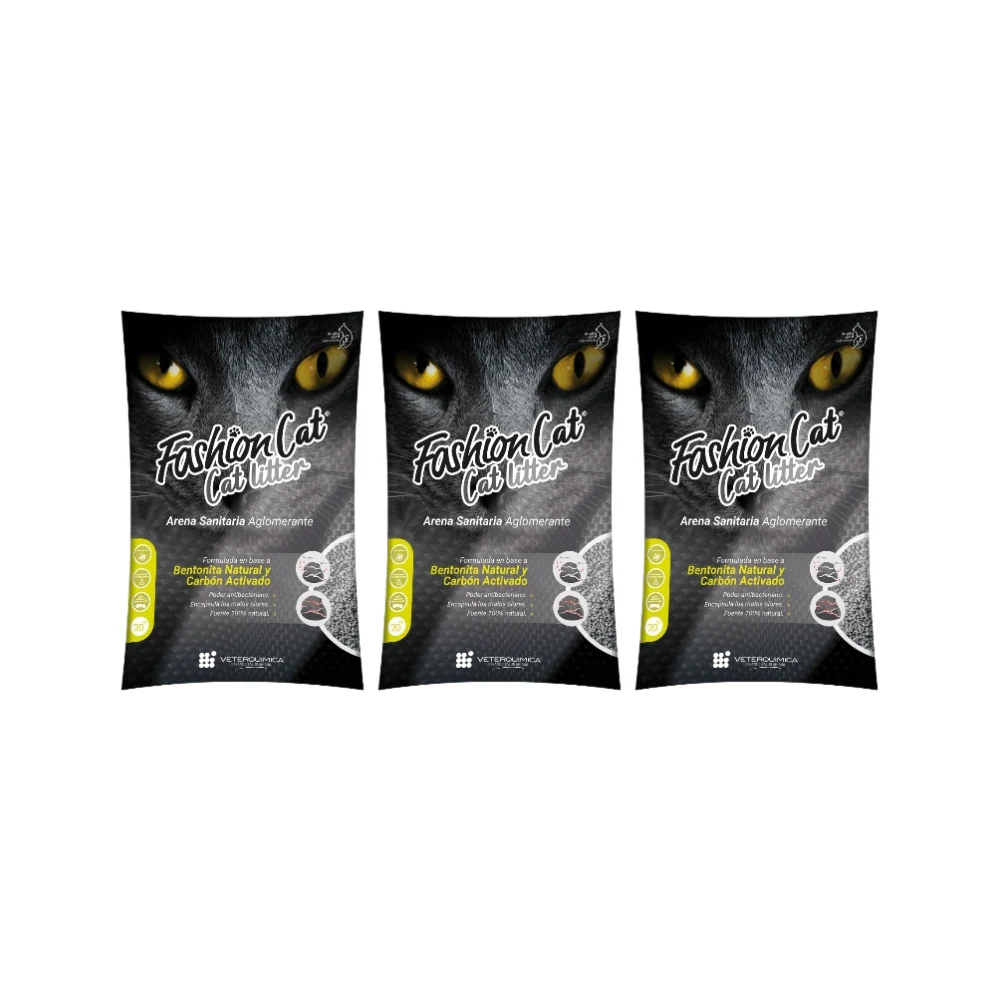 Pack 3 Arena Sanitaria Fashion Cat Carbón Activado 60Kg