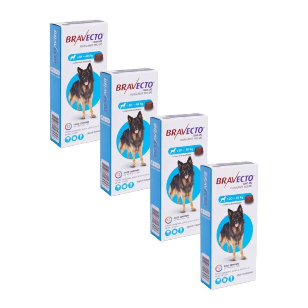 Pack 4x Bravecto Perro 20 - 40kg (1000mg)