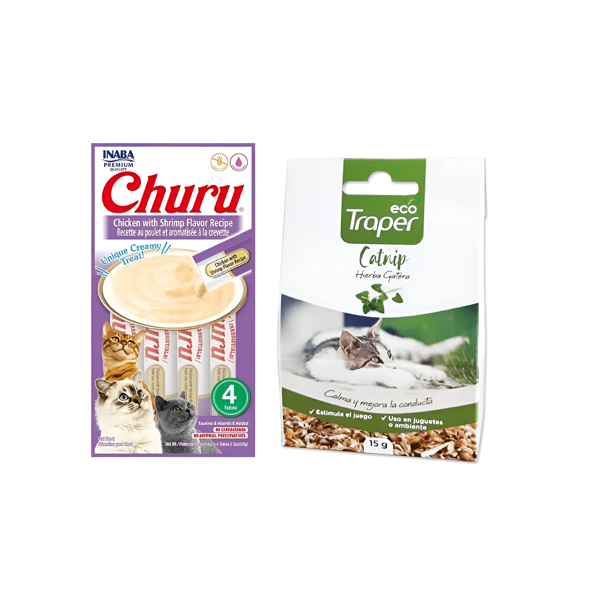 Pack Churu (4 tubos) y Hierba Gatera - especial peluquería Gato